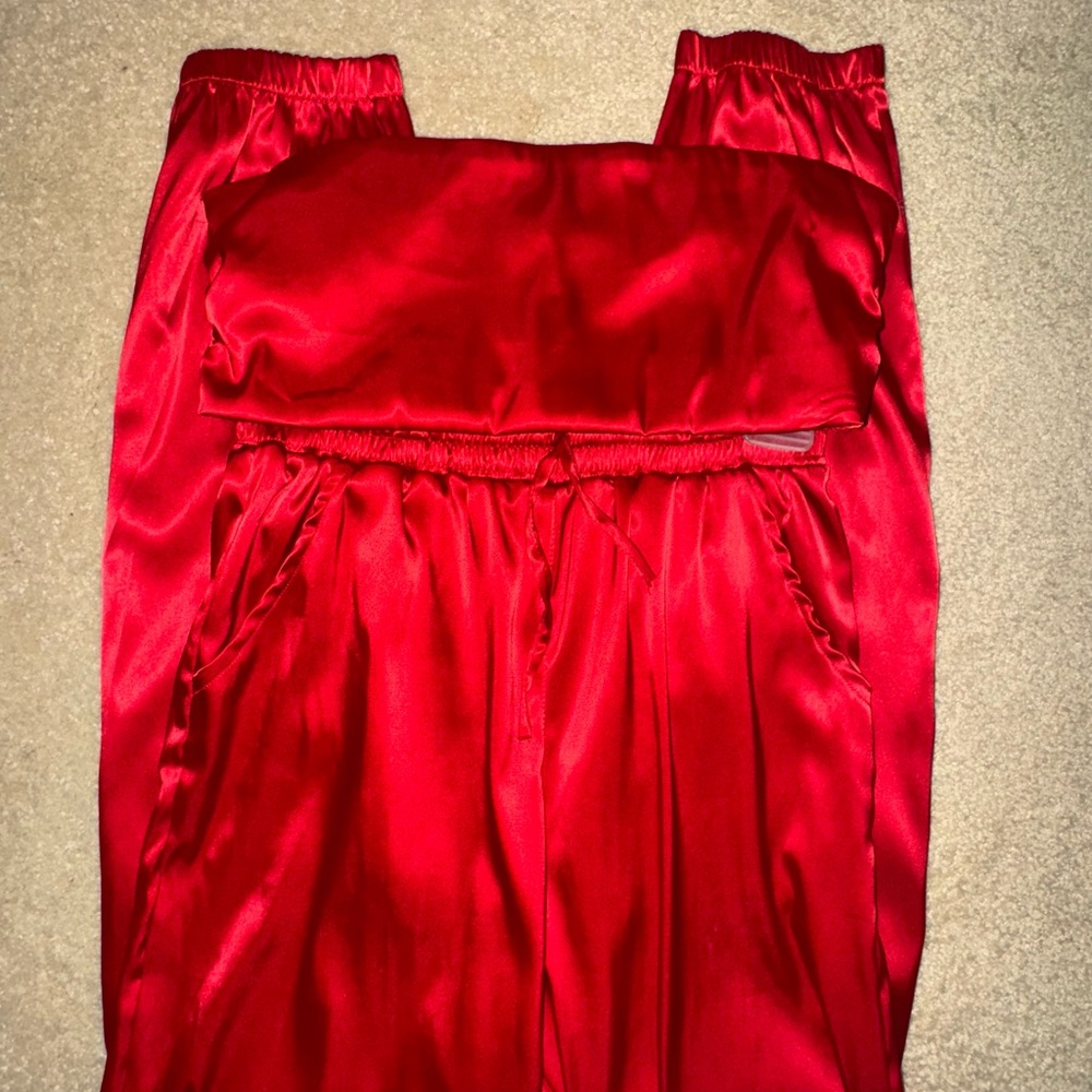 Fashion Nova Bold Red Satin Two Piece - Picture 3 of 6